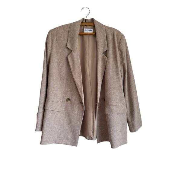 NWT Old Navy Women's Double-Breasted Linen-Blend Blazer Size M Spring Career - Picture 3 of 16